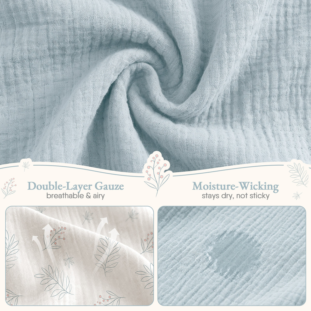 Babyomi Baby 2-Pack Muslin Cotton Bassinet Sheets, 33*17*4inch Bedside Sleeper, Blue