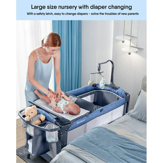 Aerobath  (UP650S)3 In 1 Nursery Center Includes Bedside Crib, Pack and Play, Diaper Changer, Diaper Organizer, Swivel Mobile, Baby Bassinet