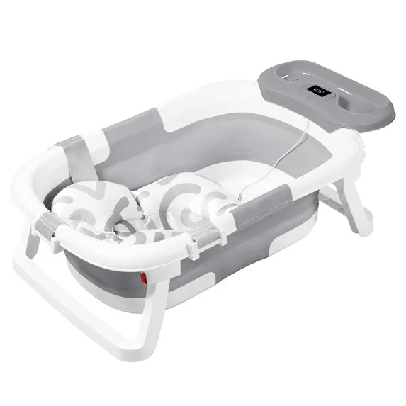 BB2010,Babyomi Foldable Baby Bathtub for 0-2 Year Olds, with Thermometer and Showerhead Bracket, Portable Travel Multifunctional Bath Tub, Gray.