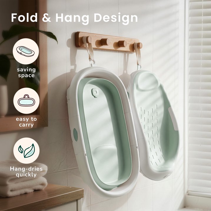 Babyomi 3-in-1 Reclining Baby Bathtub, Baby Tub for Newborns to Toddler with Removable Bath Seat & Backrest for Bath Support in Tub,Grow-with-Me, Green