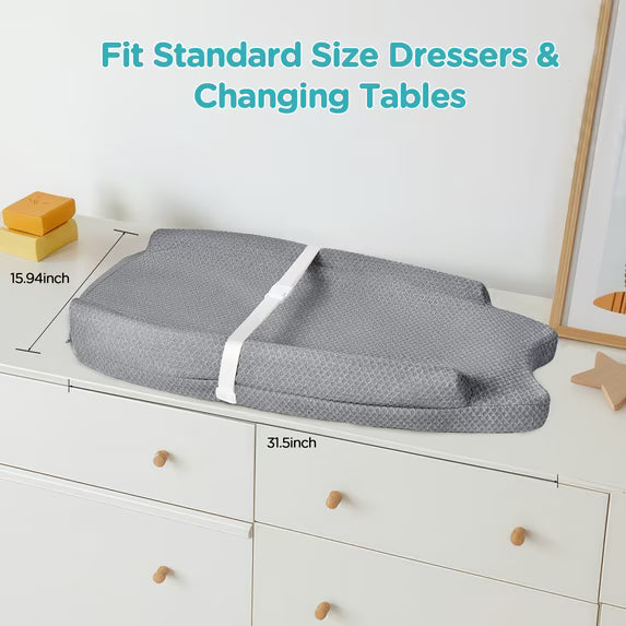 Babyomi Diaper Changing Pad with Anti-roll Edge and Adjustable Seat Belt, Anti Slip Base, Changing Pads for Newborns and Infants, Mid Gray,1 piece.