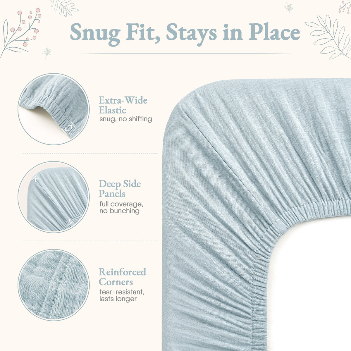 Babyomi Baby 2-Pack Muslin Cotton Bassinet Sheets, 33*17*4inch Bedside Sleeper, Blue