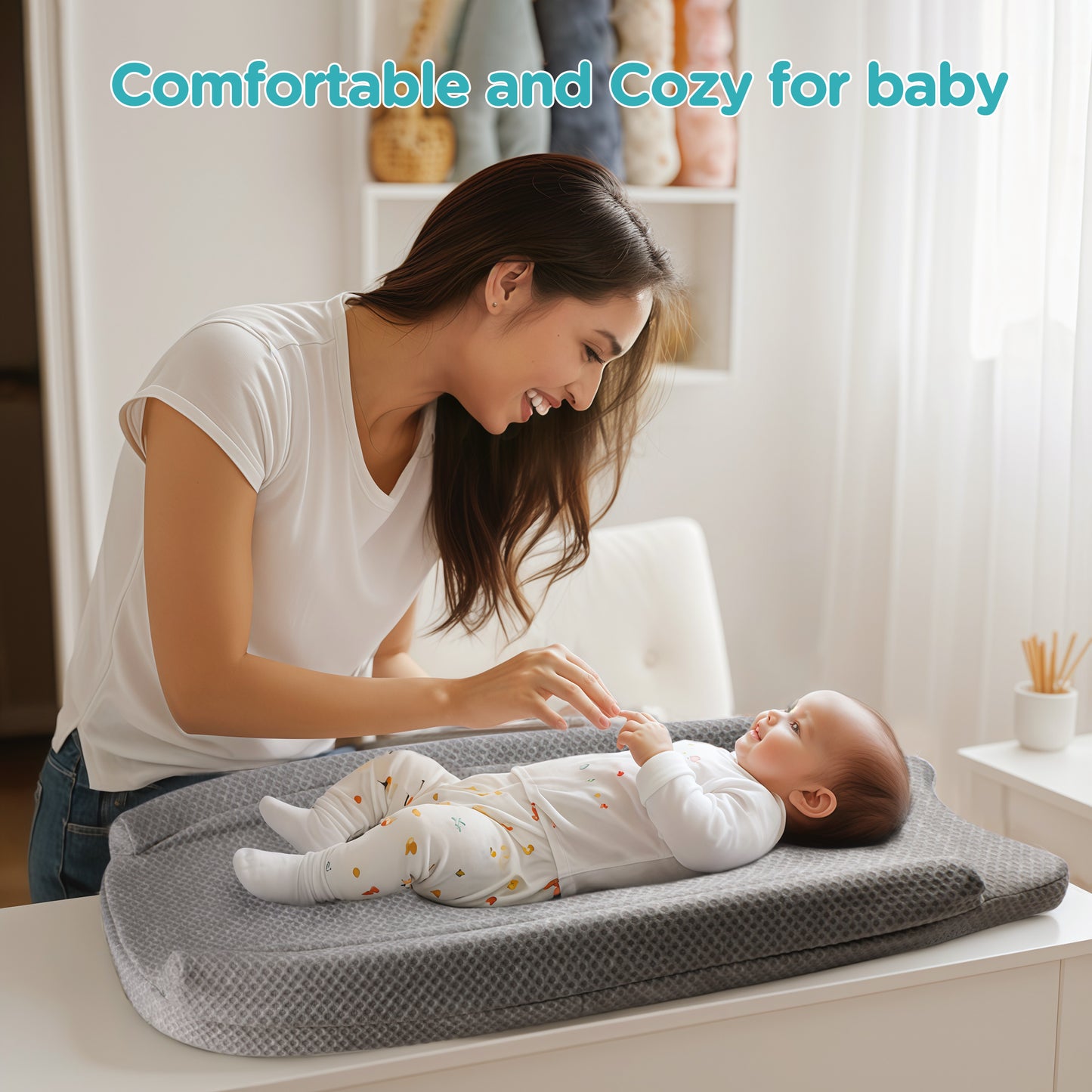 Babyomi Diaper Changing Pad with Anti-roll Edge and Adjustable Seat Belt, Anti Slip Base, Changing Pads for Newborns and Infants, Mid Gray