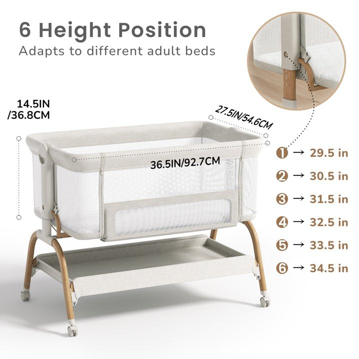 Babyomi 3 In 1 Baby Bassinet, Portable Playard With Storage Basket and Wheels, Adjustable Height Bassinet Bedside Sleeper, Easy Folding Portable Crib for Newborn