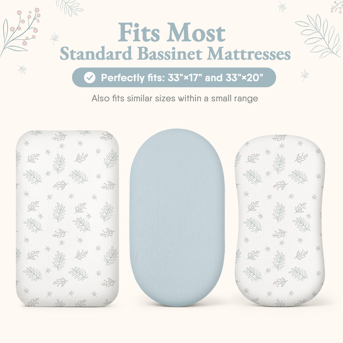 Babyomi Baby 2-Pack Muslin Cotton Bassinet Sheets, 33*17*4inch Bedside Sleeper, Blue