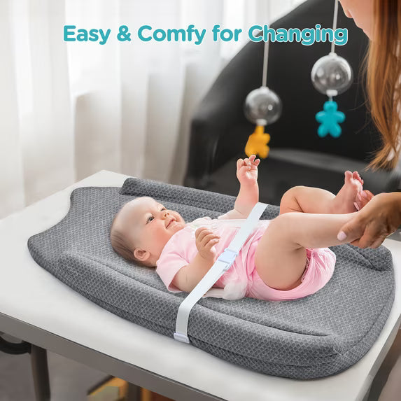 Babyomi Diaper Changing Pad with Anti-roll Edge and Adjustable Seat Belt, Anti Slip Base, Changing Pads for Newborns and Infants, Mid Gray,1 piece.