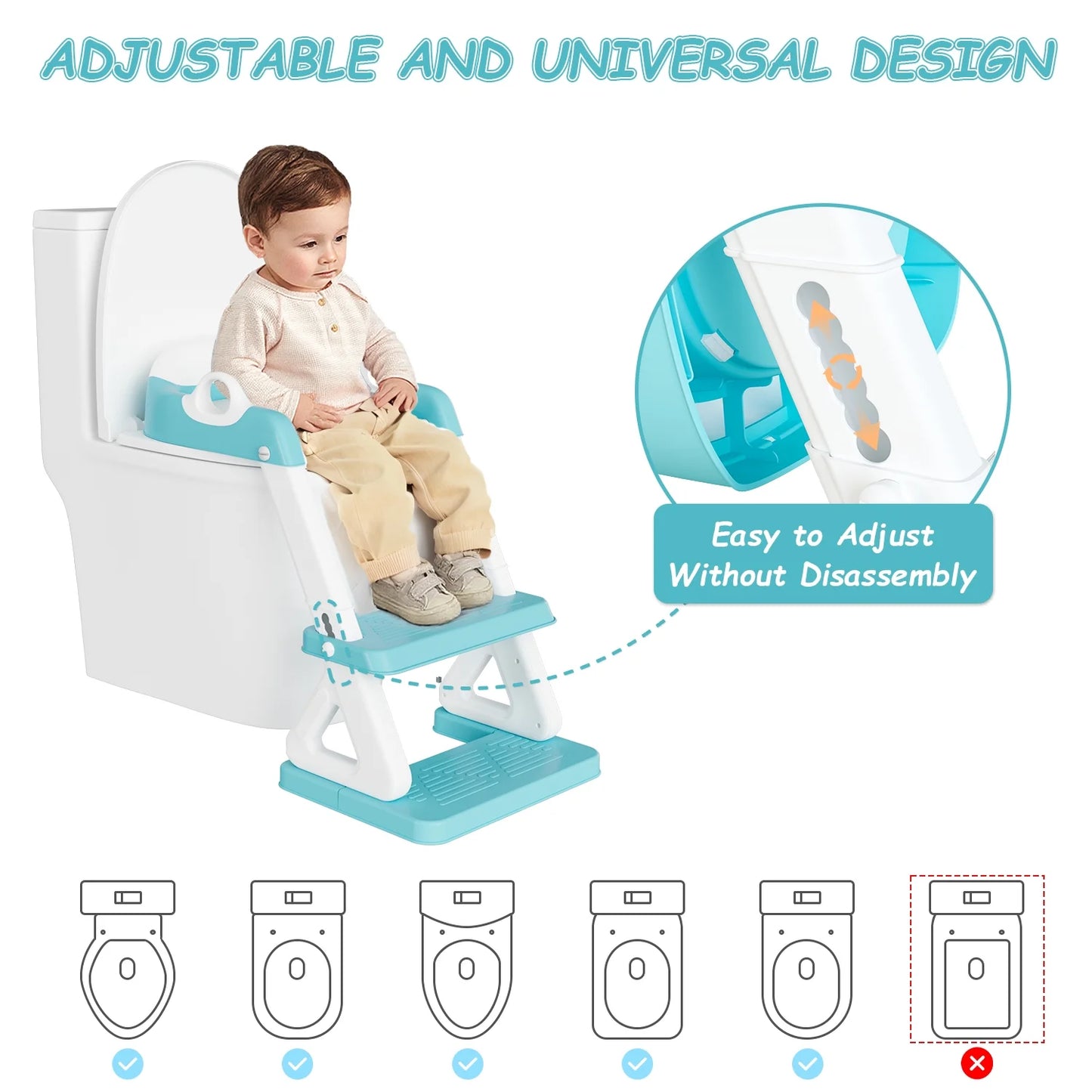 (  T5 )Babyomi Potty Step Stools, Toddler Toilet Seat with Ladder and Height Adjustable for Children's 12+Months, Blue-Green