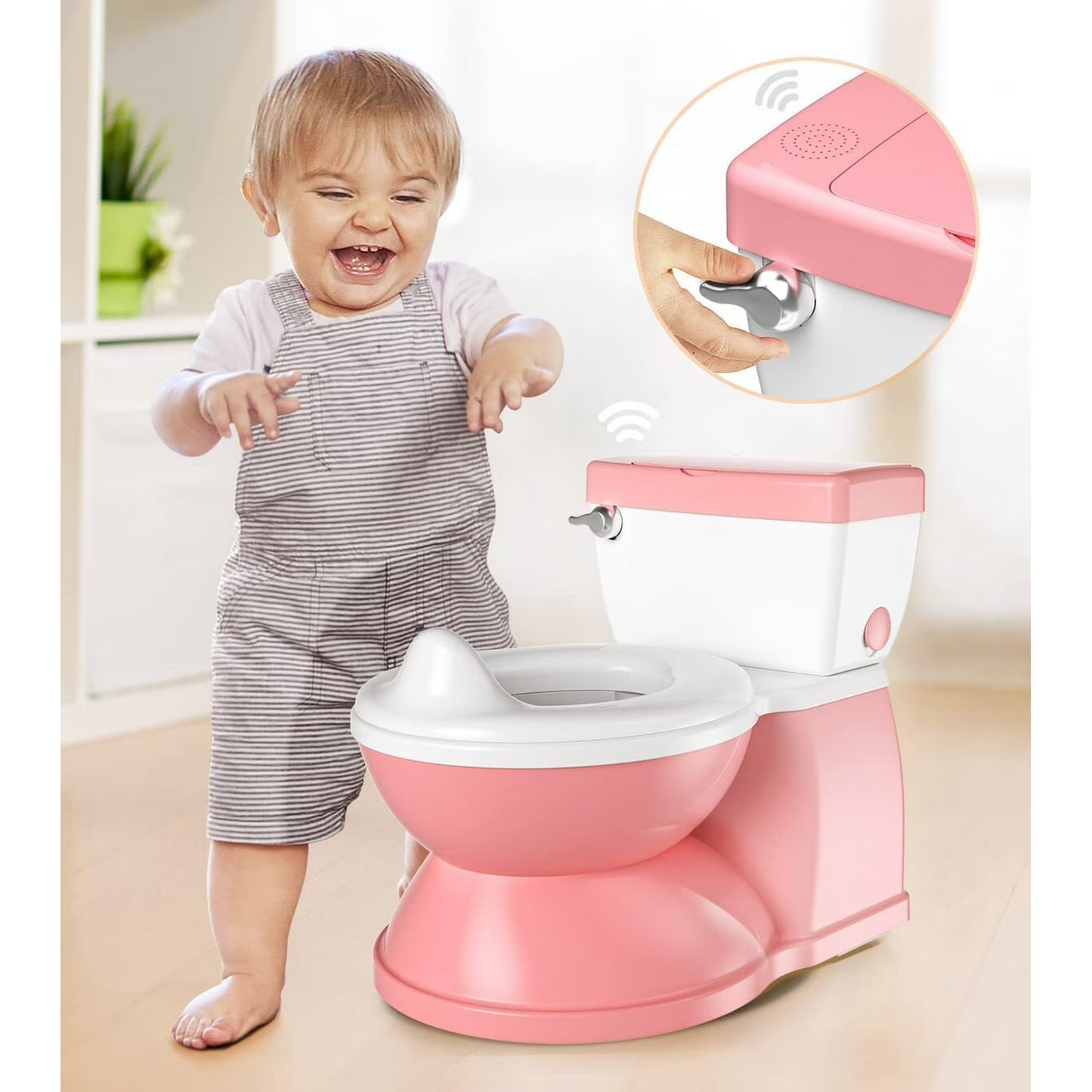 Baby Potty Training Toilet with Realistic Flushing Sound & Feel like an Adult Toilet, Removable Pot, Storage Tank and Toilet Paper Holder for Aged 1-3(Pink)