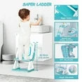 (  T5 )Babyomi Potty Step Stools, Toddler Toilet Seat with Ladder and Height Adjustable for Children's 12+Months, Blue-Green