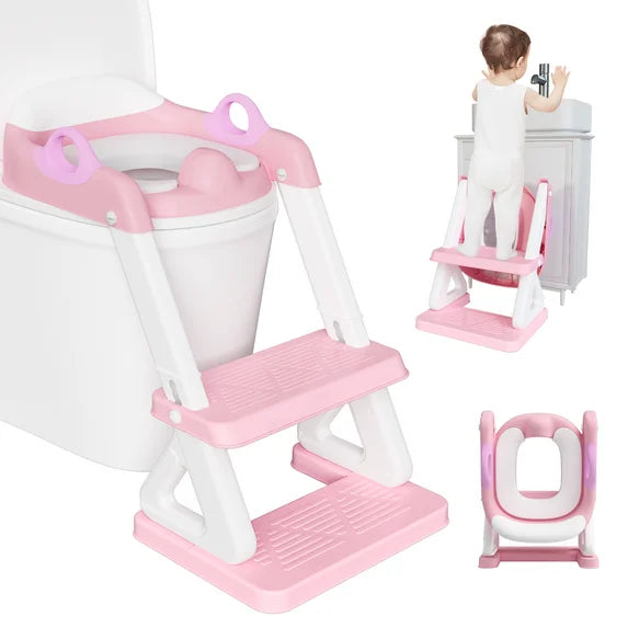 (  T5 )Babyomi Potty Step Stools, Toddler Toilet Seat with Ladder and Height Adjustable for Children's 12+Months, Blue-Green