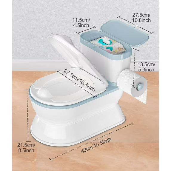 Babyomi 2 - in - 1 Toddler Potty Training Toilet, with toilet paper holder and storage shelf, featuring flushing sound, suitable for 1 - 3 year old toddlers, blue.