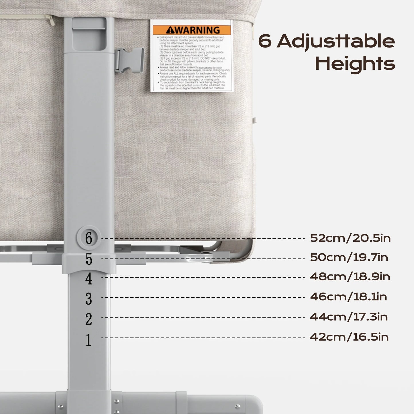 (BM0Y16-)Babyomi Baby Bassinet with Adjustable 6-Level Height, Bedside Crib for Newborn, Beige