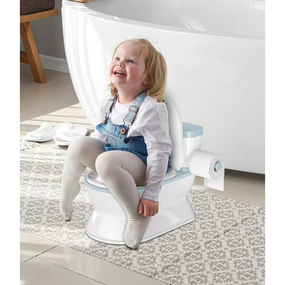 Babyomi 2 - in - 1 Toddler Potty Training Toilet, with toilet paper holder and storage shelf, featuring flushing sound, suitable for 1 - 3 year old toddlers, blue.