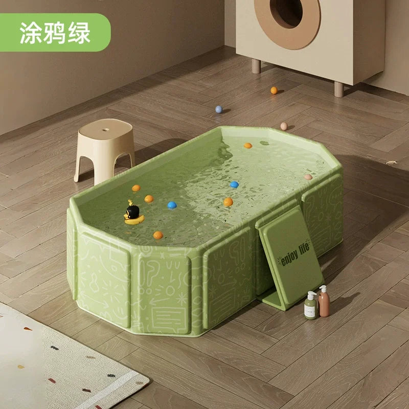 (YEYPYXB)Babyomi Collapsible  Baby Bathtub with a Drain Plug, portable bath seat with Non-Slip Base,Easy to Clean, Suitable for Newborns to Toddlers, Easy Storage,Green