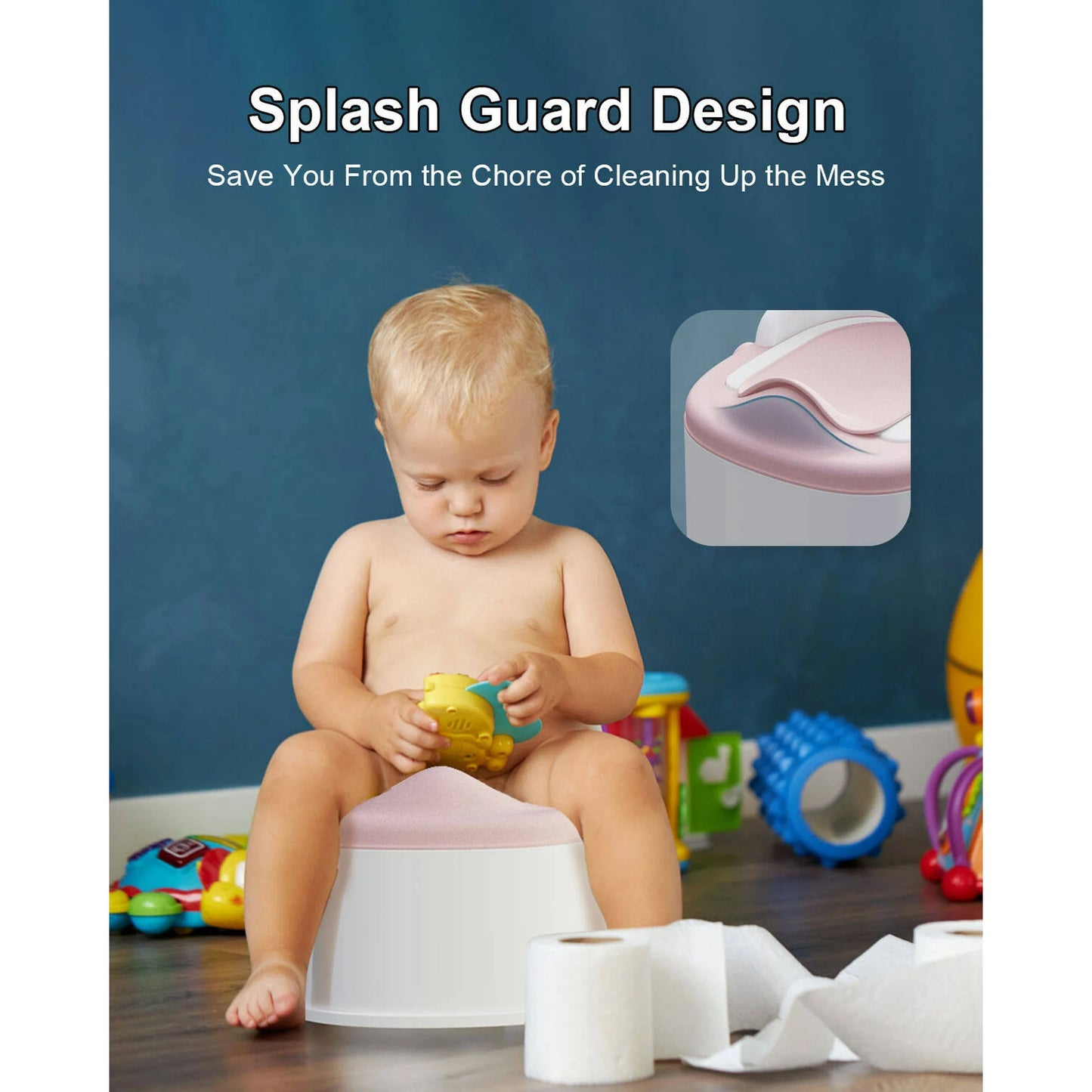 Babyomi 3 in-1 Potty Training Toilet with Standalone Potty & Potty Ring & Step Stool and Washable Liner and Lid,One-click Assembly, Easy to Clean,Grey&Pink