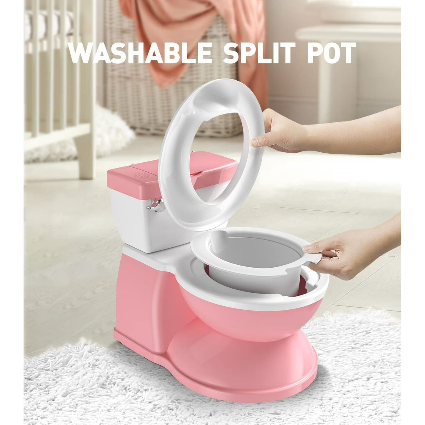 Baby Potty Training Toilet with Realistic Flushing Sound & Feel like an Adult Toilet, Removable Pot, Storage Tank and Toilet Paper Holder for Aged 1-3(Pink)