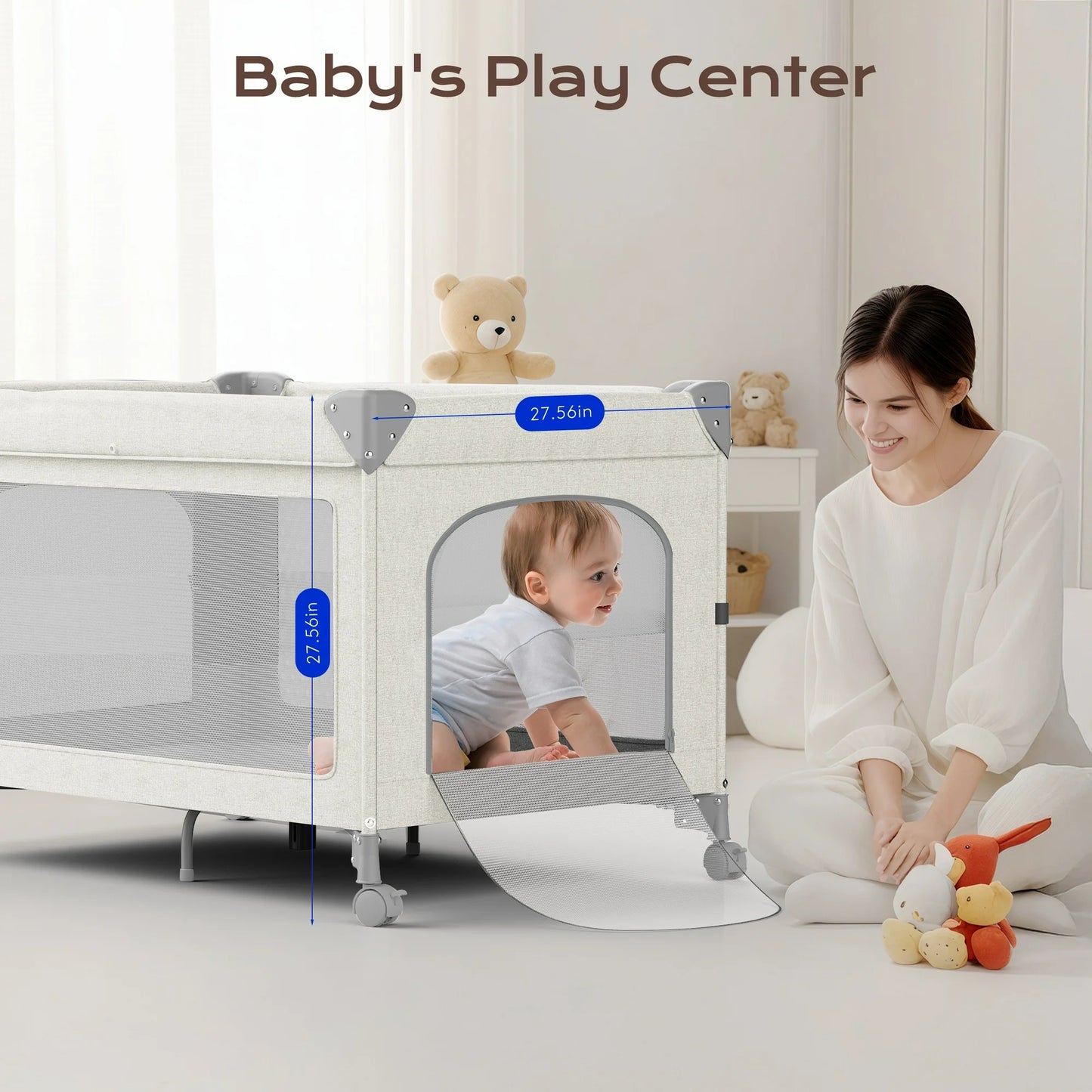 Babyomi Baby Bassinet with Changing Table, 5 in 1 Baby Bassinet Bedside Sleeper with Quick Collection Function and Storage Basket, Toys, Mosquito Net for 0-24 Months, Beige(1028))