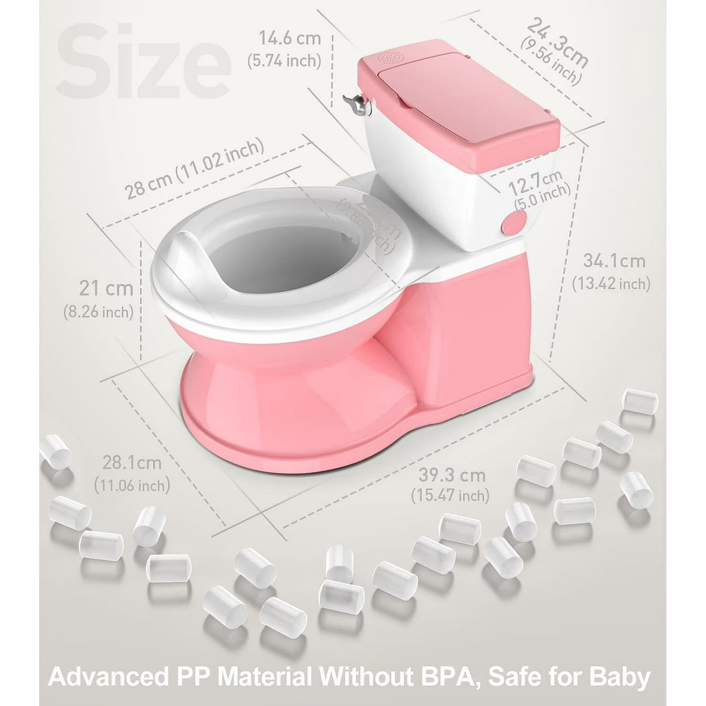 Baby Potty Training Toilet with Realistic Flushing Sound & Feel like an Adult Toilet, Removable Pot, Storage Tank and Toilet Paper Holder for Aged 1-3(Pink)