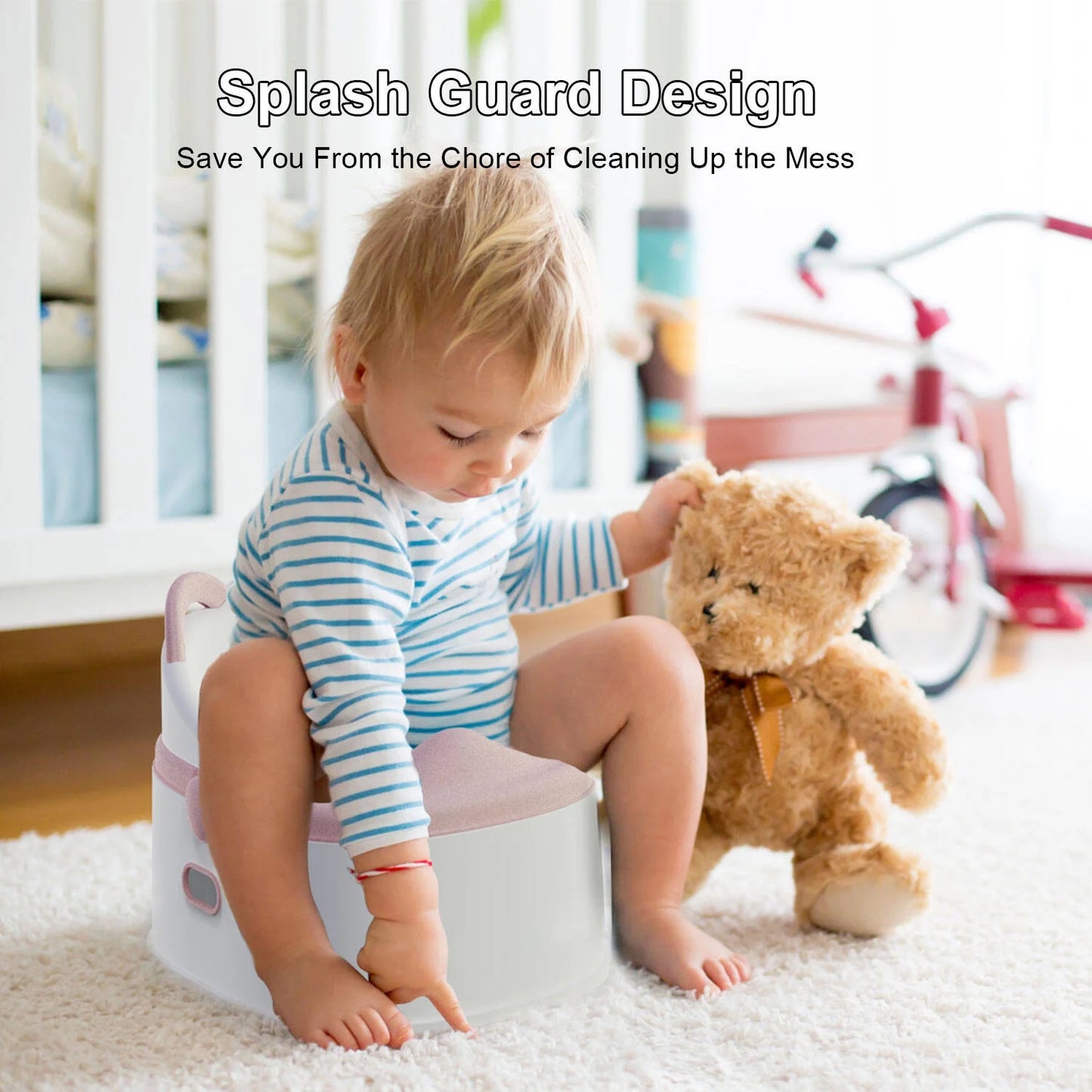 Babyomi 3 in-1 Potty Training Toilet with Standalone Potty & Potty Ring & Step Stool and Washable Liner and Lid,One-click Assembly, Easy to Clean,Grey&Pink