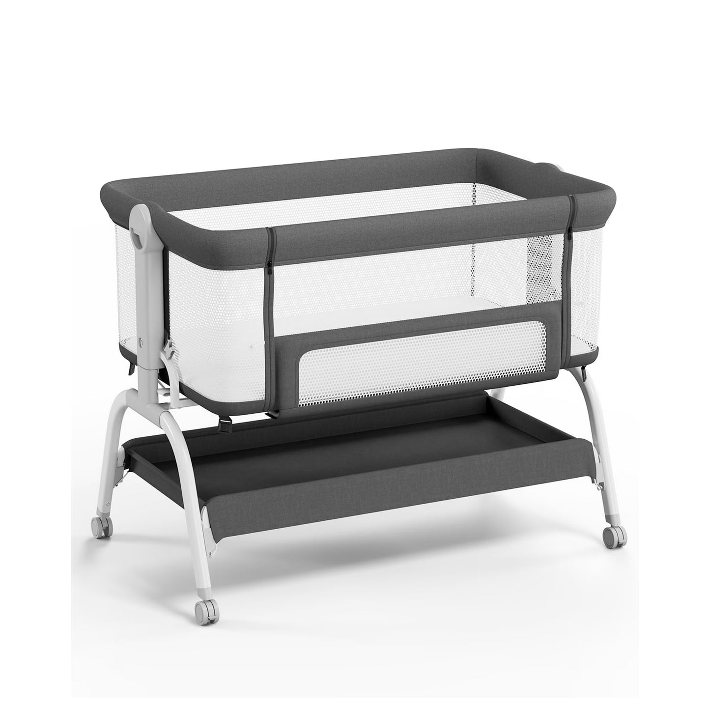 Babyomi 3 In 1 Baby Bassinet, Portable Playard With Storage Basket and Wheels, Adjustable Height Bassinet Bedside Sleeper, Easy Folding Portable Crib for Newborn, Pink,Grey&Black