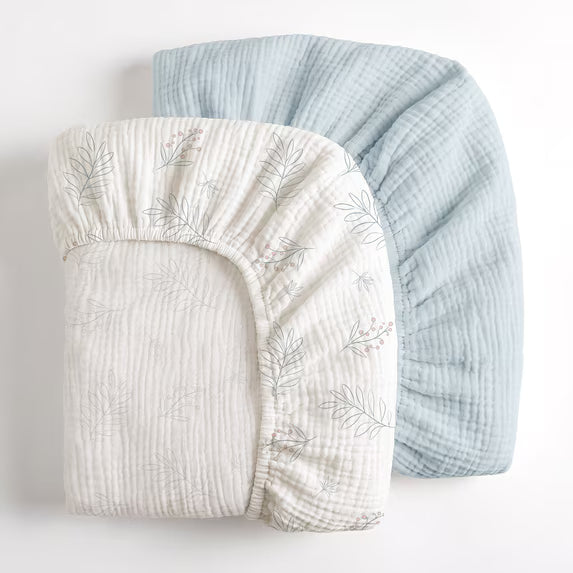 (1046)Babyomi Baby 2-Pack Muslin Cotton Bassinet Sheets, 52*28 inch Bedside Sleeper， Green