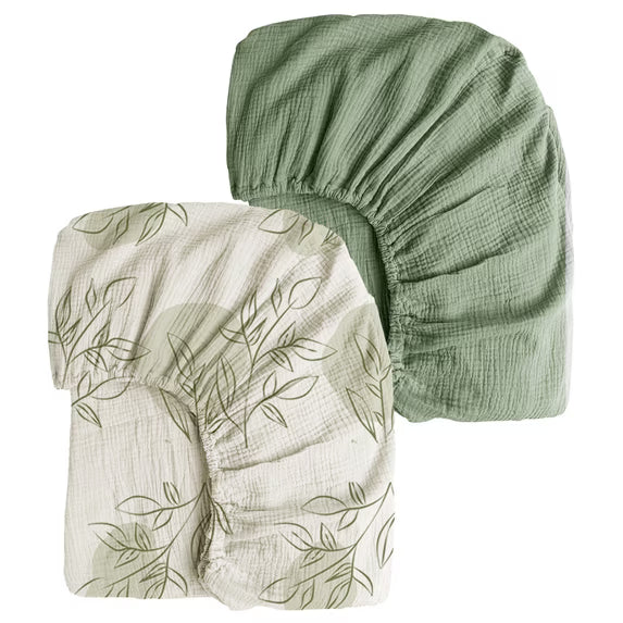 (1046)Babyomi Baby 2-Pack Muslin Cotton Bassinet Sheets, 52*28 inch Bedside Sleeper， Green
