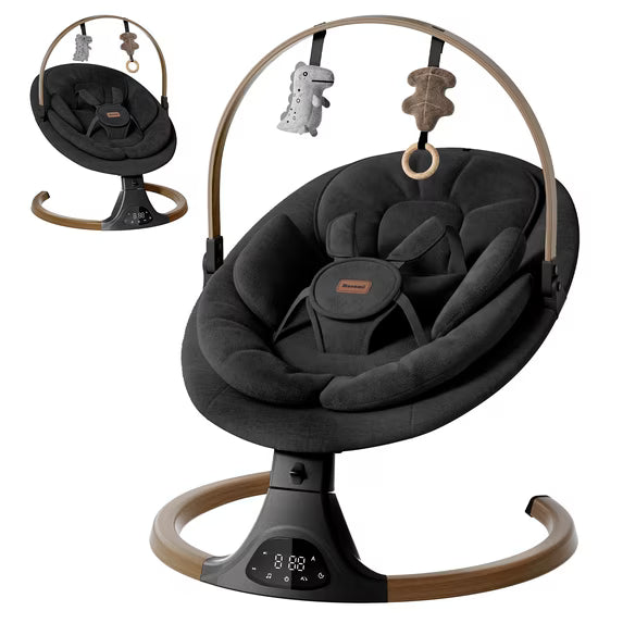 Babyomi Baby Swing with Auto Rocking, Adjustable Recline & Speed, Remote Control, Timer, Bluetooth Music, Toy Bar & Secure 5-Point Harness for Infants.