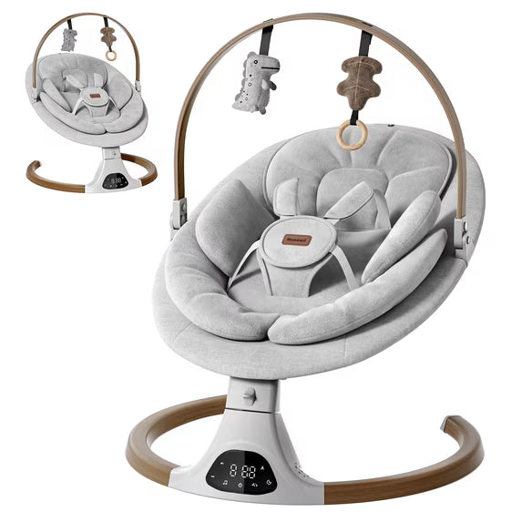Babyomi Baby Swing with Auto Rocking, Adjustable Recline & Speed, Remote Control, Timer, Bluetooth Music, Toy Bar & Secure 5-Point Harness for Infants.
