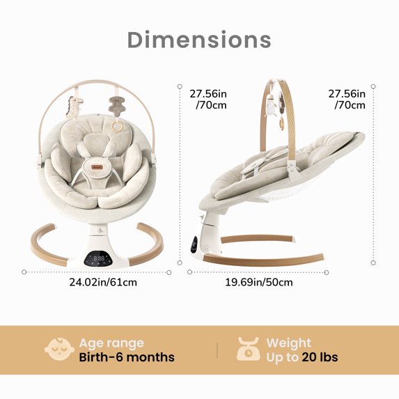 Babyomi Baby Swing with Auto Rocking, Adjustable Recline & Speed, Remote Control, Timer, Bluetooth Music, Toy Bar & Secure 5-Point Harness for Infants.