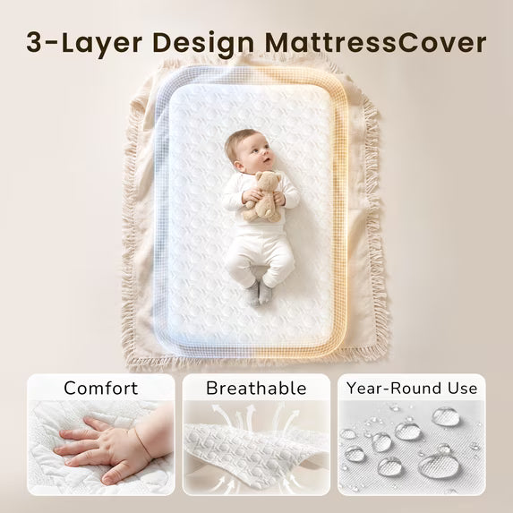 Babyomi 3 In 1 Baby Bassinet, Portable Playard With Storage Basket and Wheels, Adjustable Height Bassinet Bedside Sleeper, Easy Folding Portable Crib for Newborn
