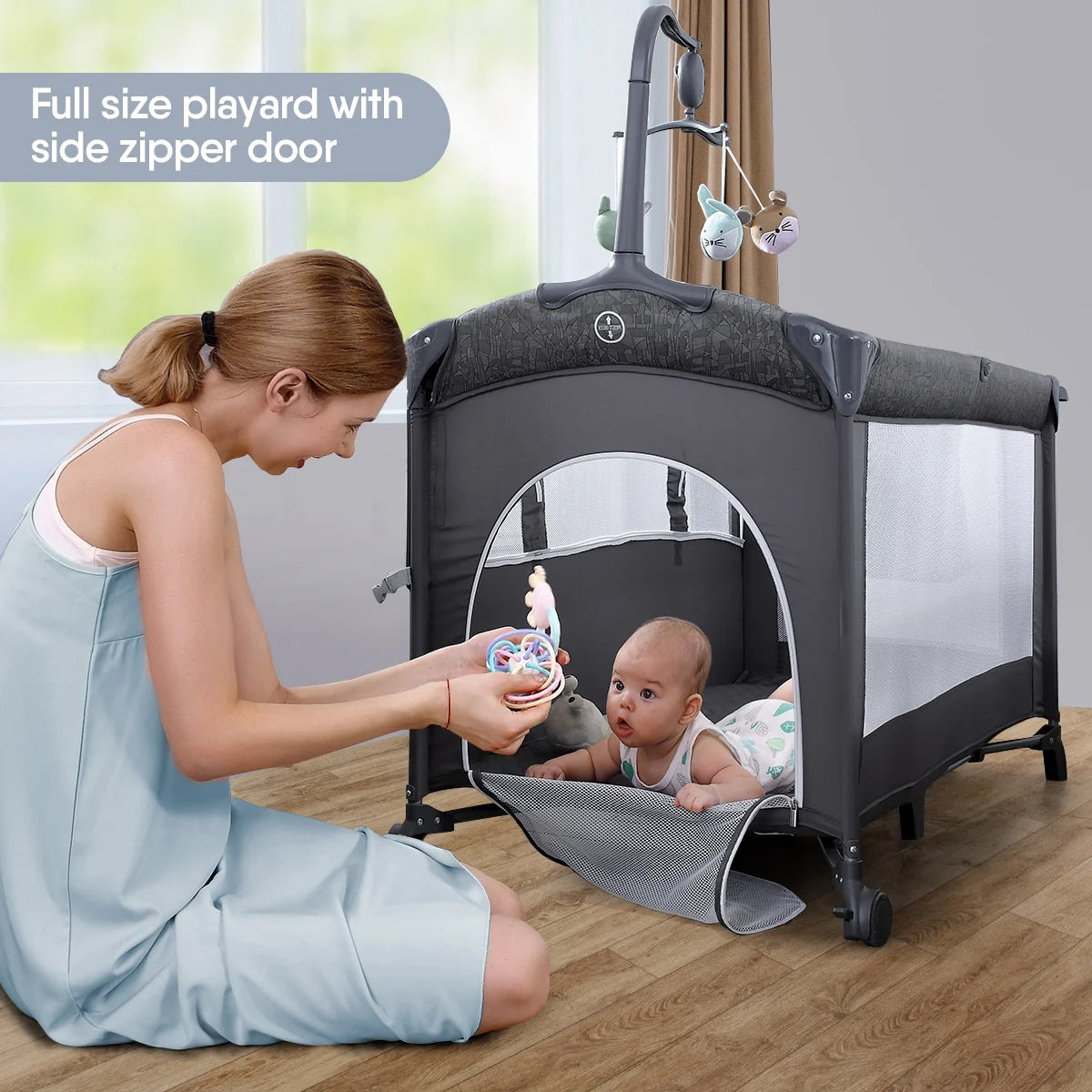 BabyBond  Unisex Infant Flat Bedside Sleeper Bassinet, Diaper Changing Table with Wheels and Floding Frame for 0-36 Mmonths Baby (Grey)