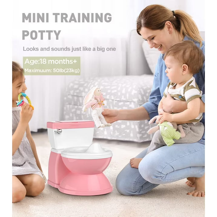 Baby Potty Training Toilet with Realistic Flushing Sound & Feel like an Adult Toilet, Removable Pot, Storage Tank and Toilet Paper Holder for Aged 1-3(Pink)