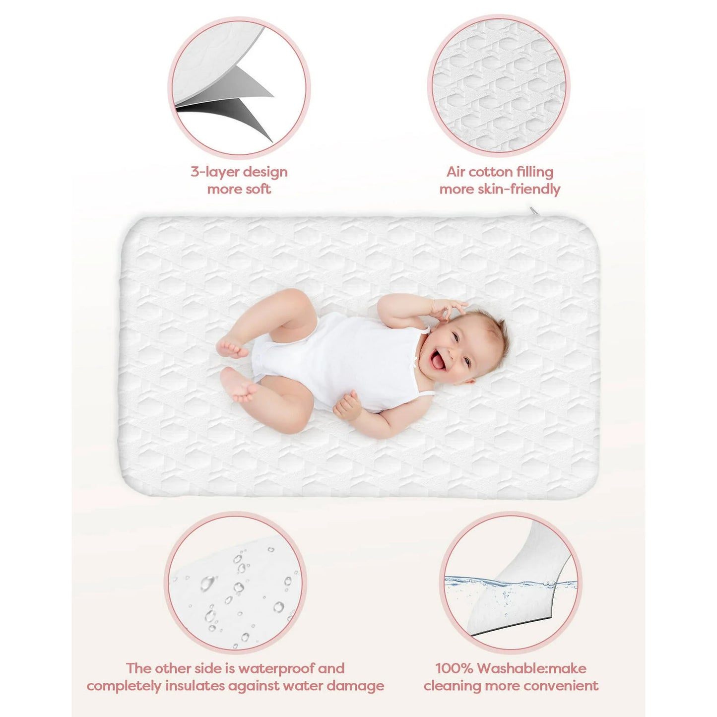 Babyomi 3 In 1 Baby Bassinet, Portable Playard With Storage Basket and Wheels, Adjustable Height Bassinet Bedside Sleeper, Easy Folding Portable Crib for Newborn, Pink,Grey&Black