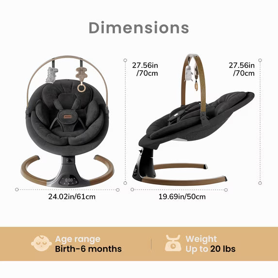 Babyomi Baby Swing with Auto Rocking, Adjustable Recline & Speed, Remote Control, Timer, Bluetooth Music, Toy Bar & Secure 5-Point Harness for Infants.