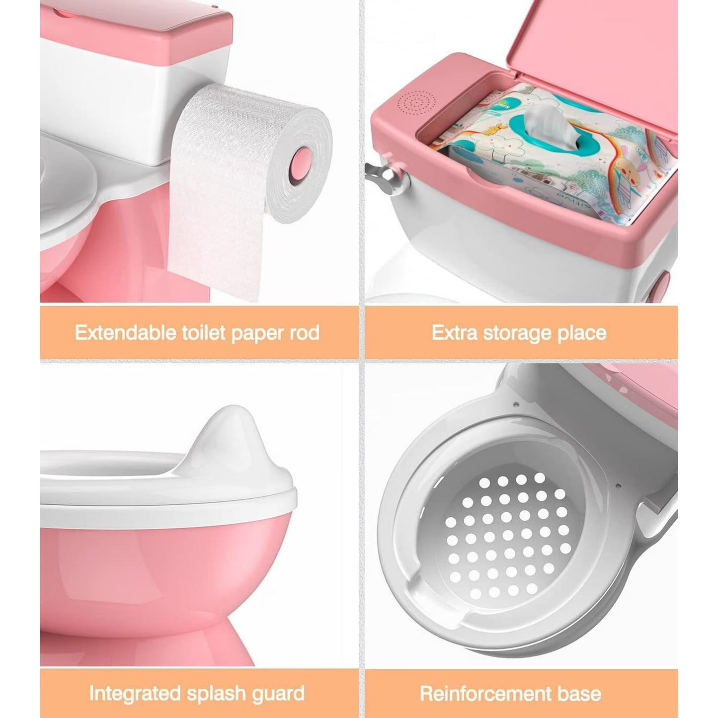 Baby Potty Training Toilet with Realistic Flushing Sound & Feel like an Adult Toilet, Removable Pot, Storage Tank and Toilet Paper Holder for Aged 1-3(Pink)