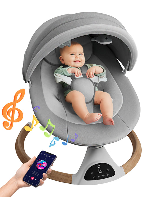 Electric Baby Swing for Infants, Baby Rocker for Infants with 5 Speeds, 10 Lullabies, Adapter & Battery Operated, Indoor & Outdoor Use, Remote Control